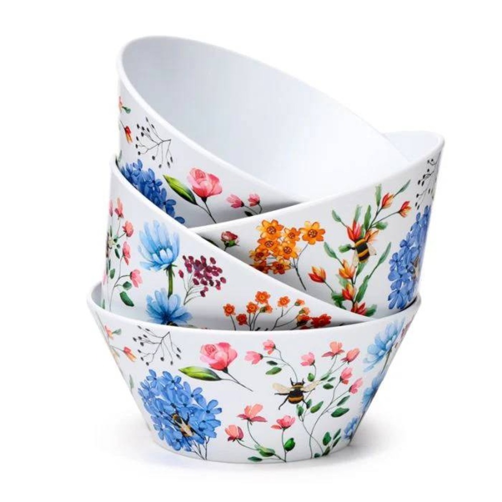 Set of 4 Nectar Meadows Picnic Bowls | Harvest Green Studio | Bamboo Fiber